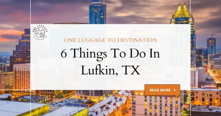 City skyline with travel suggestions, Lufkin, Texas