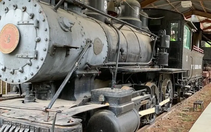Old steam locomotive in museum exhibit
